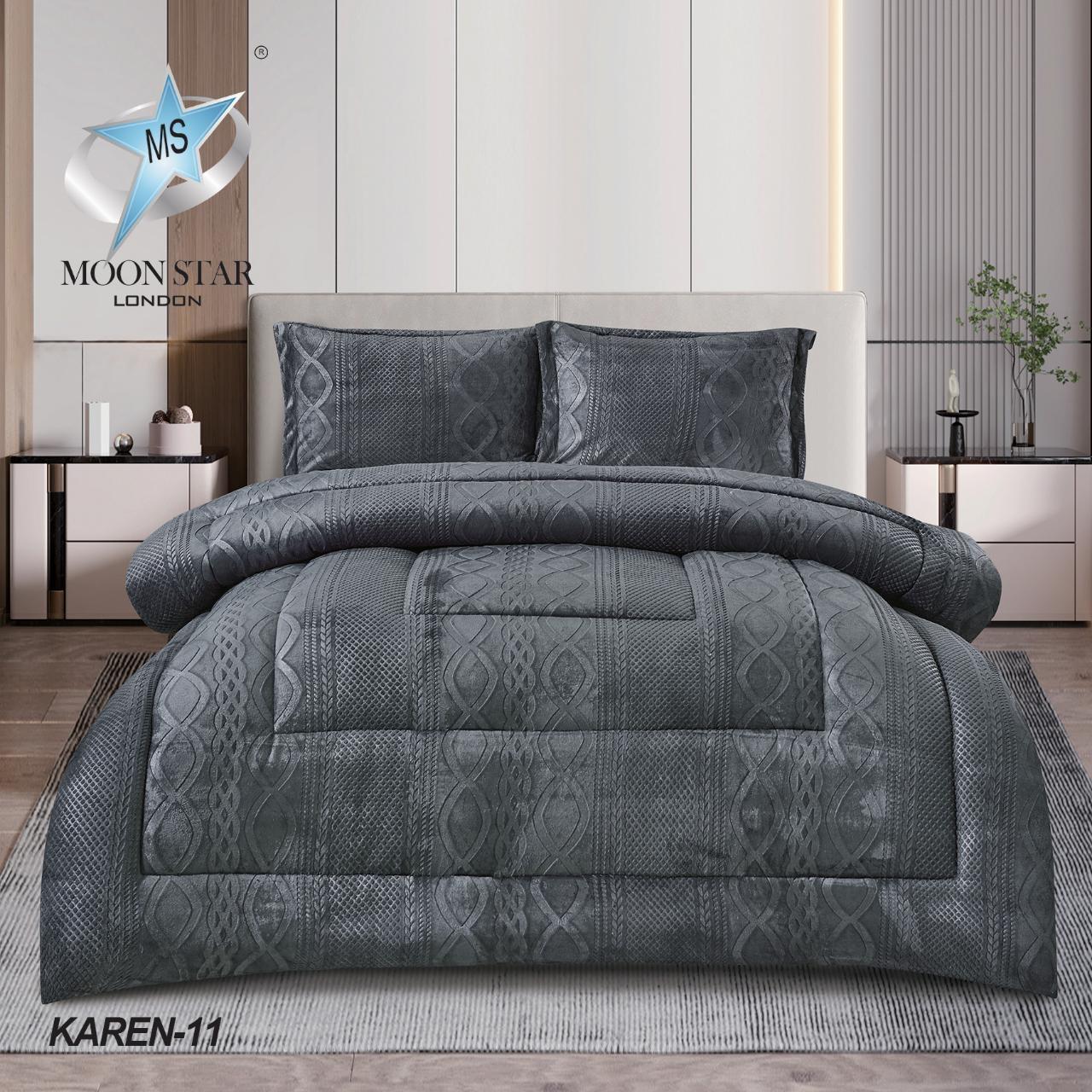 Karen Velvet 3 PCs Bedspread Quilted Comforter Bed Set