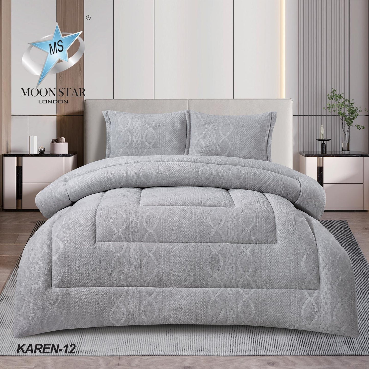 Karen Velvet 3 PCs Bedspread Quilted Comforter Bed Set