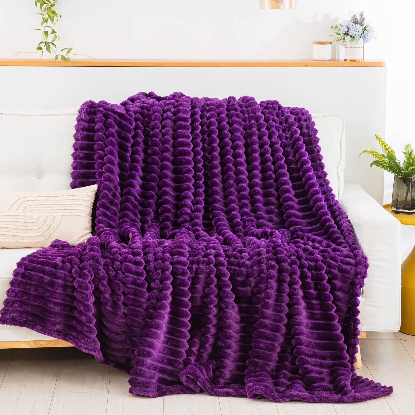 Large Luxury Faux Fur Plush Fleece Bed Blanket Sofa Throws Double & King Size Washable Soft