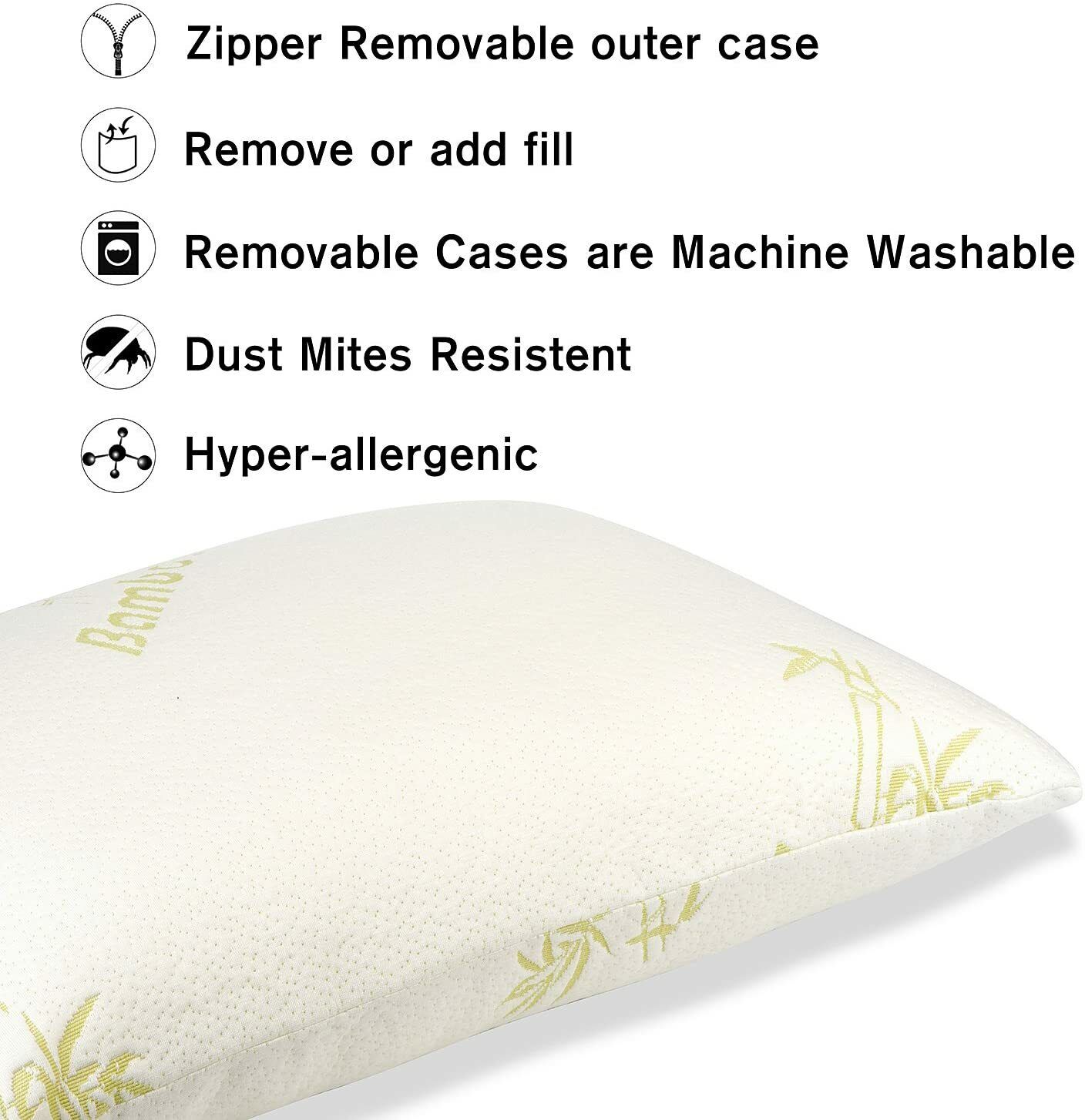 Bamboo Memory Foam Pillow - Anti Bacterial Firm Medium Support